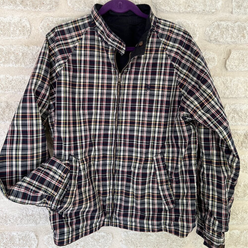 Tommy Hilfiger reversible plaid cotton zip jacket navy preppy L bomber